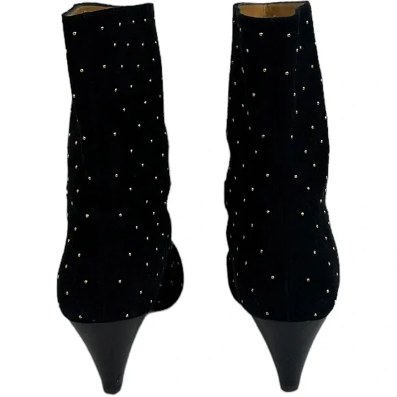 Sezane Studded Suede Leather Boots Size 40 French or US 9 Black Ankle Heeled Low - Picture 11 of 13